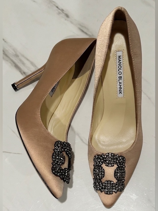 Manolo Blahnik Shoes - Manolo Blahnik Blush Pink Satin Pump with Crystal Buckle 70